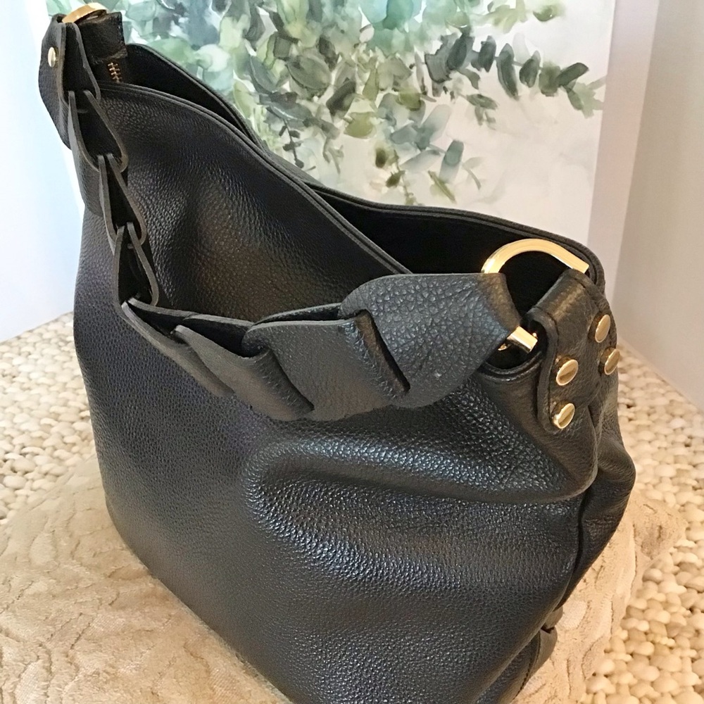 Leather Slouchy Tote/Hobo Bag Made in Italy, Black - Picture 3 of 8